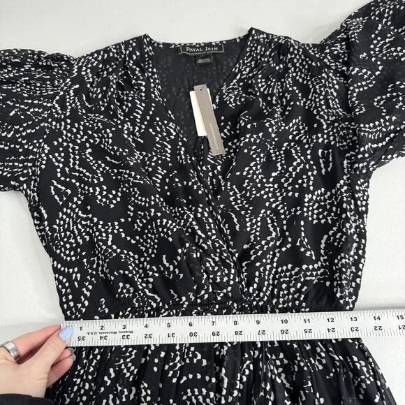 Payal Jain Anthropologie Sheer Maxi Wrap Dress Womens Small Black Printed Party - Picture 13 of 16